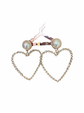 Women's Unbranded Heart Pearl & Rhinestone Drop Earrings One Size Gold